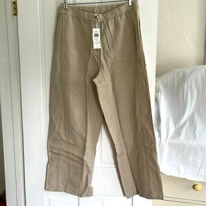 Eileen Fisher NWT Organic Linen Wide-Leg Pants in Natural Size LG